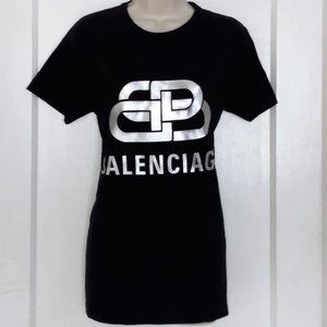 Balenciaga Women's Monogram T-shirt - Black and Silver - Medium